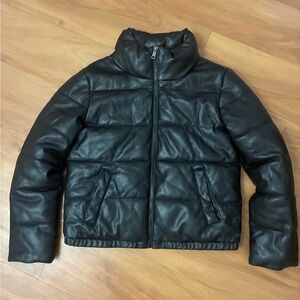 Sebby Black Quilted Faux Leather Puffer Jacket Size M